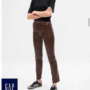 GAP Women's Chocolate Brown High Rise Vintage Slim Vegan-Leather Pants